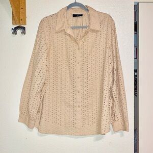 Women's Cream Eyelet Button-Up Blouse